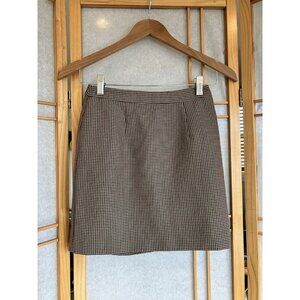 Women’s Houndstooth Skirt, Size 0 Tan, Green, Burgundy, Lined, Light Weight